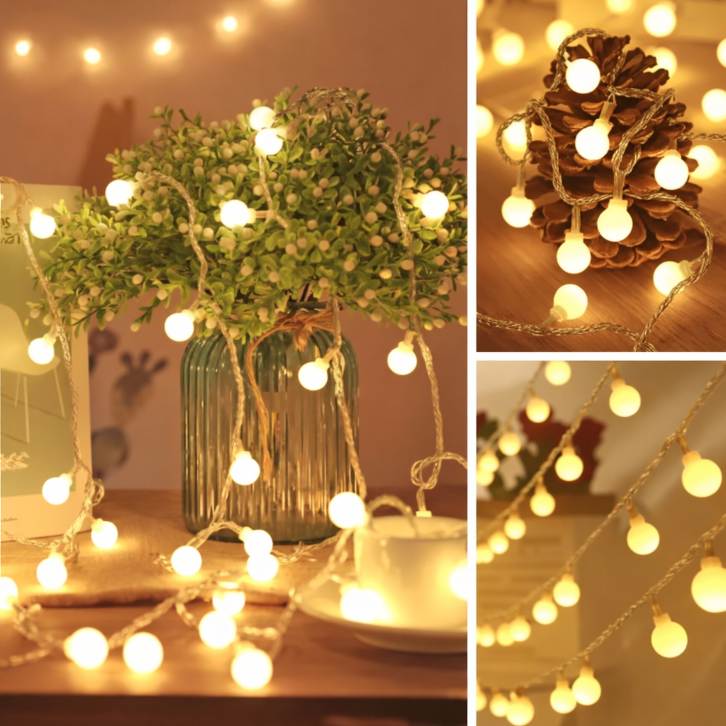 Magical Warm White Snow Ball Fairy Lights (28 Pcs Set) | Waterproof Indoor/Outdoor Room Decoration