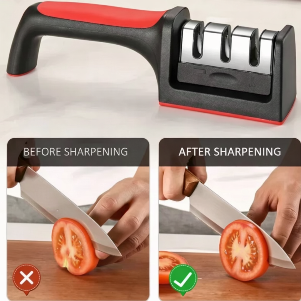 3-Segment Multi-Functional Knife Sharpener | Hand-Held Kitchen Tool for Razor-Sharp Blades
