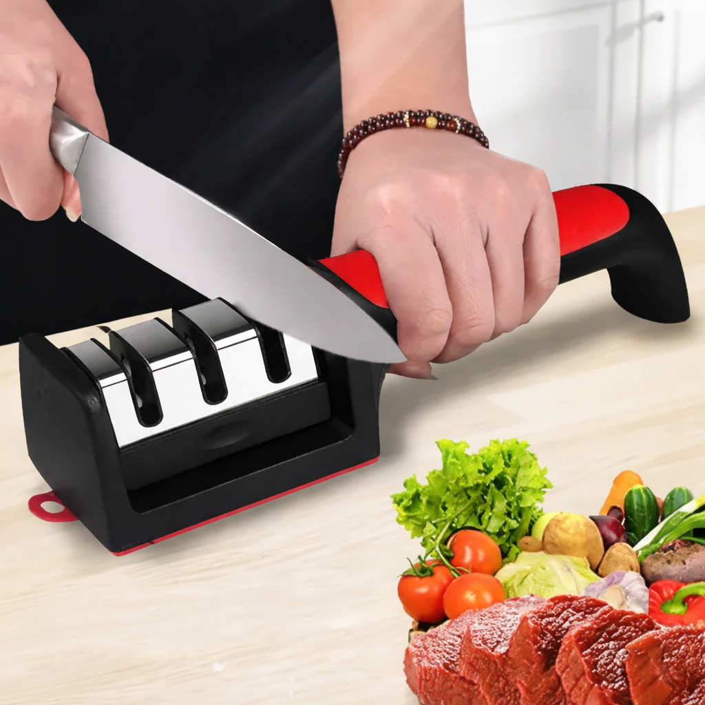 3-Segment Multi-Functional Knife Sharpener | Hand-Held Kitchen Tool for Razor-Sharp Blades