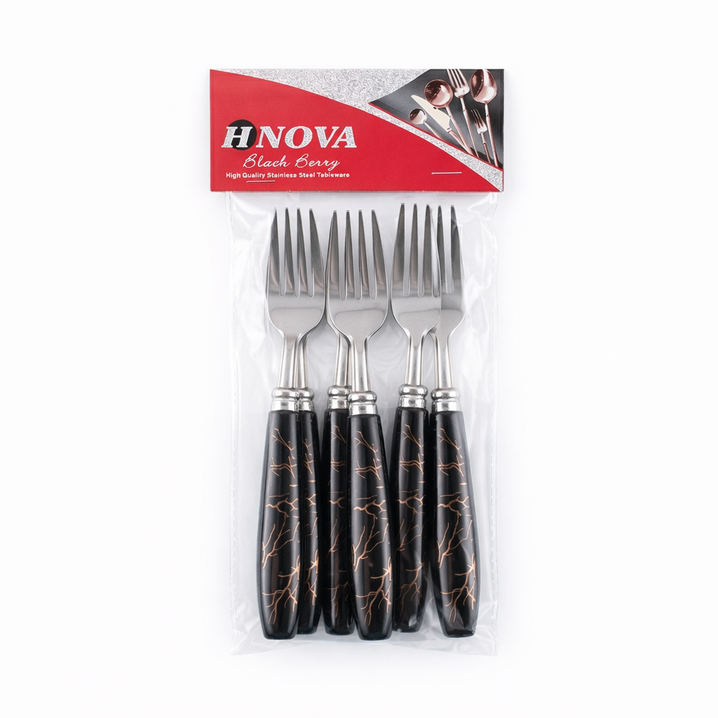 Luxury Dining Fork Set – Black Designer Handle Stainless Steel (Pack of 6)