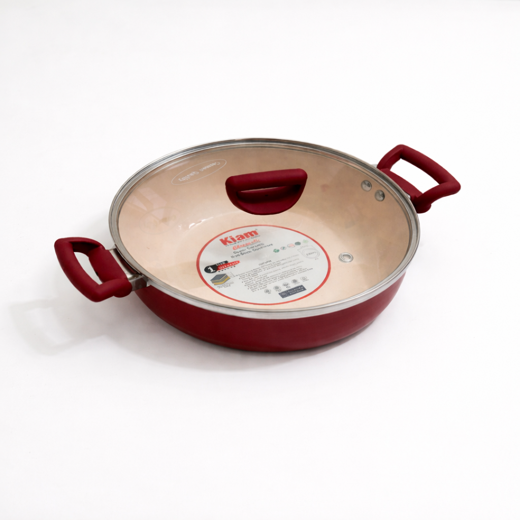 Kiam Die-Casting Ceramic Non-Stick Karai with Glass Lid – 24cm