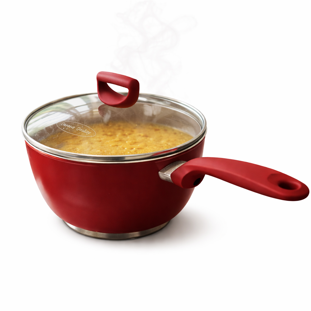 Premium Nonstick Cooking Pot with Glass Cover – Red Saucepan 20 cm