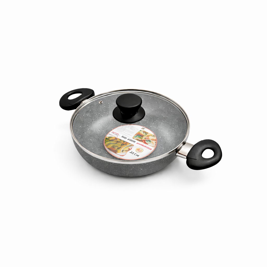 Premium Marble Non-Stick Frying Pan with Glass Lid (22cm)