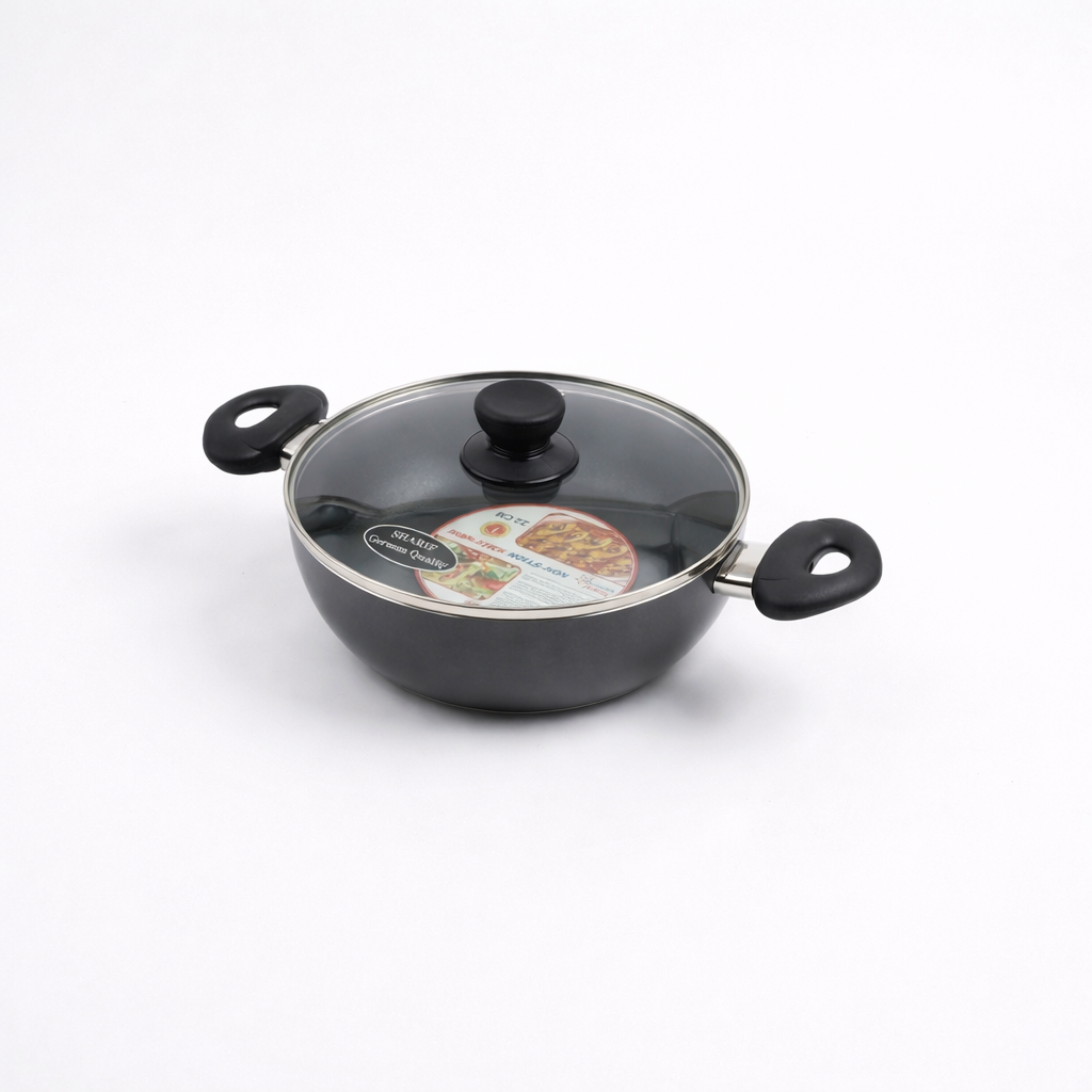 Premium Non-Stick Deep Frying Wok with Glass Lid – 22cm