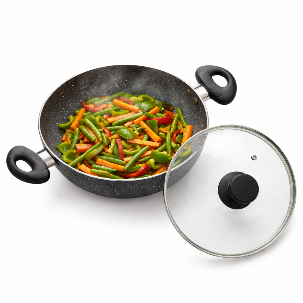 Premium Marble Non-Stick Frying Pan with Glass Lid (22cm)