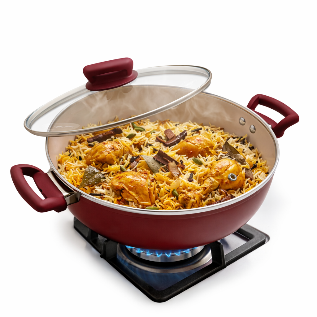 Kiam Die-Casting Ceramic Non-Stick Karai with Glass Lid – 24cm