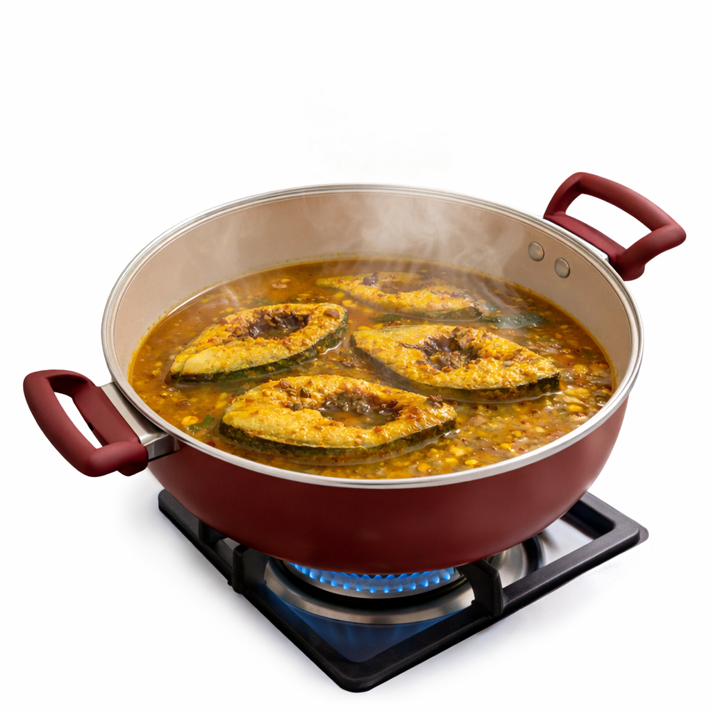 Kiam Ceramic Nonstick Deep Kadai with Glass Lid – 26cm Red Cooking Pan