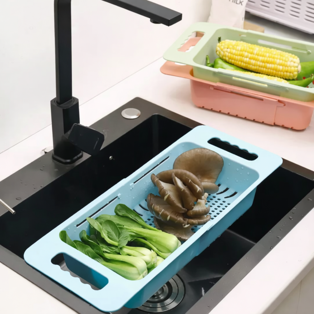 Retractable Sink Strainer & Drain Basket | Adjustable Over-the-Sink Colander for Washing & Drying