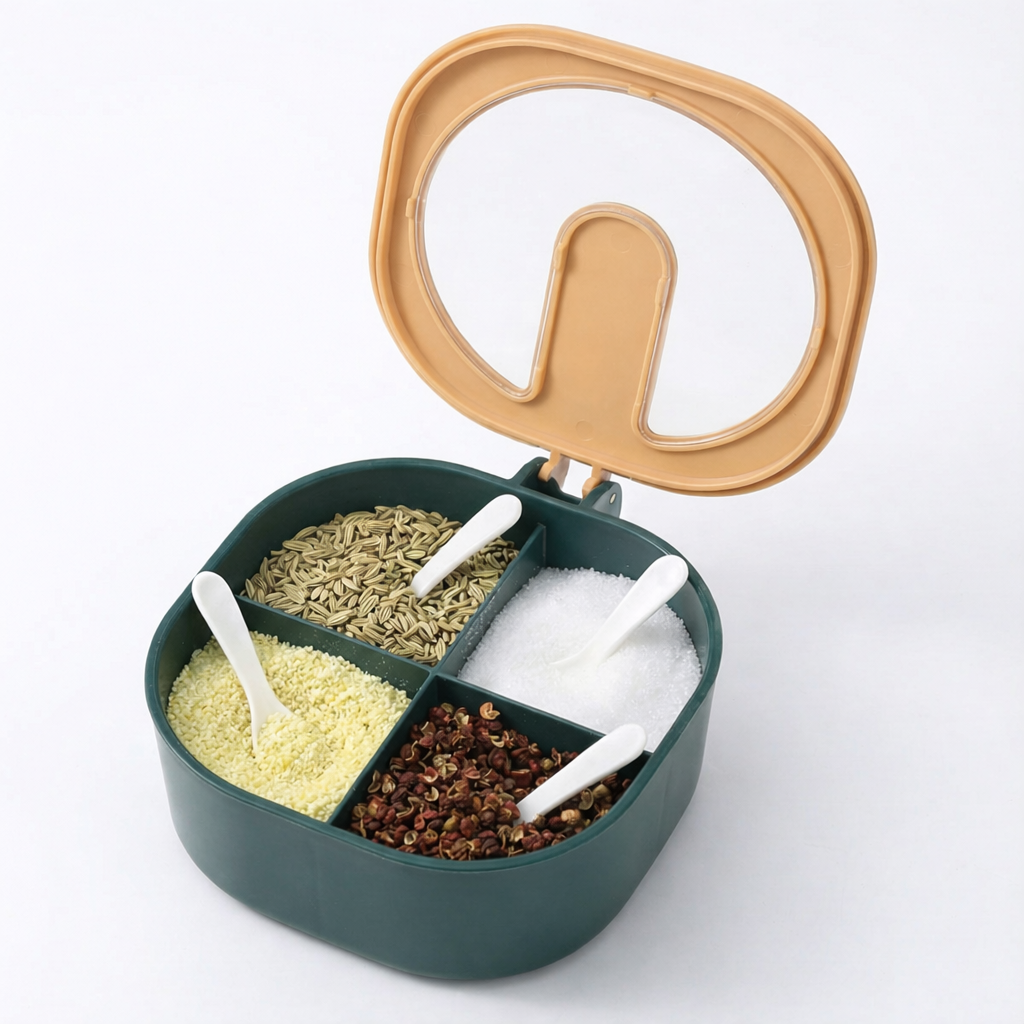 Premium 4-Compartment Condiment Caddy with Spoons for Effortless Cooking