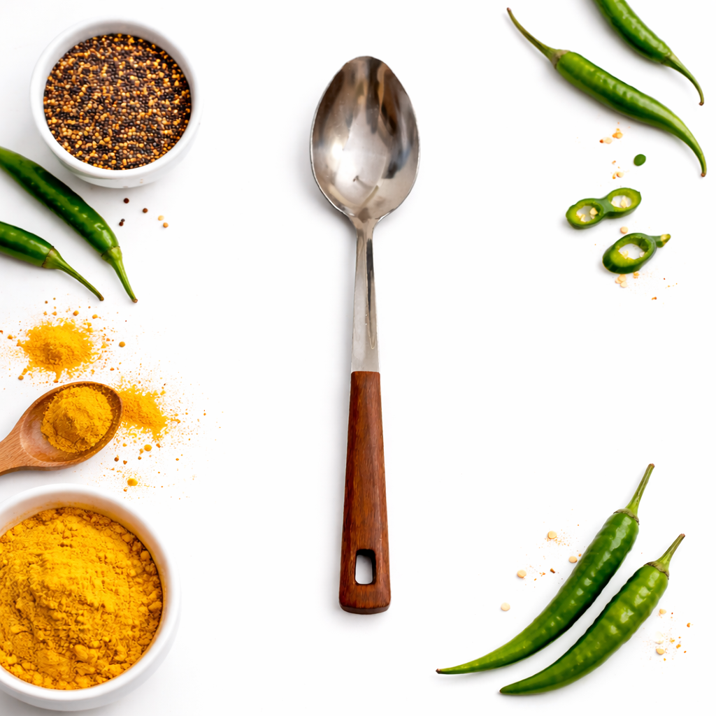 Modern Stainless Steel Spoon with Wooden Handle