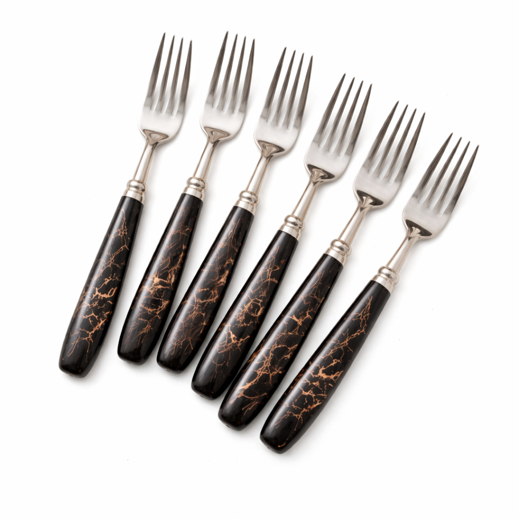 Luxury Dining Fork Set – Black Designer Handle Stainless Steel (Pack of 6)