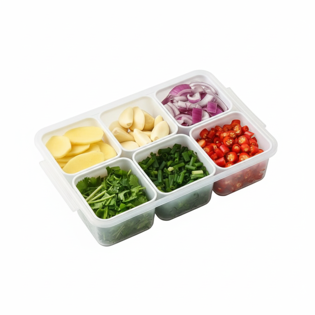 Multi-Section Clear Food Storage Box | Keeps Vegetables & Meat Separate and Fresh