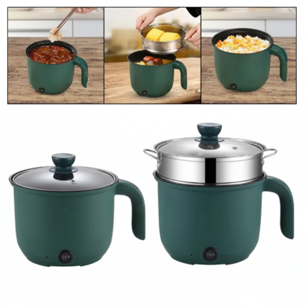 Multifunctional Nonstick Electric Pot | Double-Layer Hot Pot, Rice Cooker & Steamer for 1-2 Persons