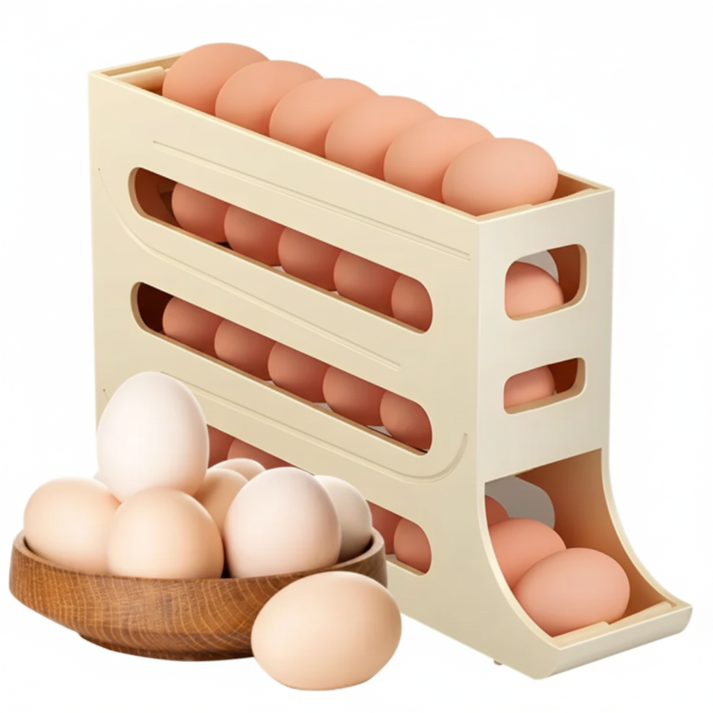 No More Cracked Eggs Space-Saving, Protective 4-Level Fridge Egg Organizer