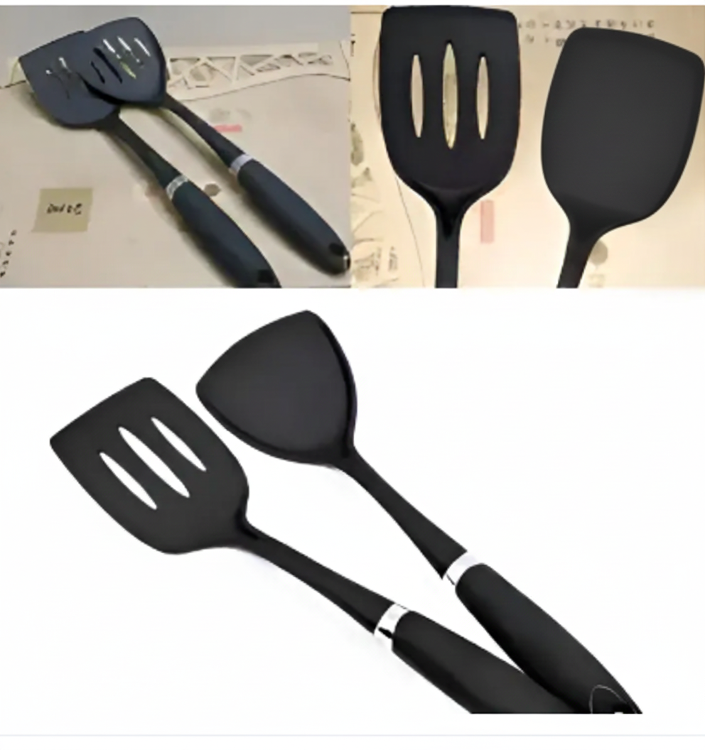 Premium Non-Stick Safe Silicone Utensil Set (2 Pcs) | Heat-Resistant Hollow Colander Spoon & Shovel