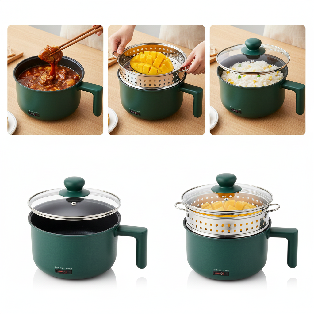 Multifunctional Nonstick Electric Pot – Double Layer Hot Pot, Steamer & Mini Rice Cooker