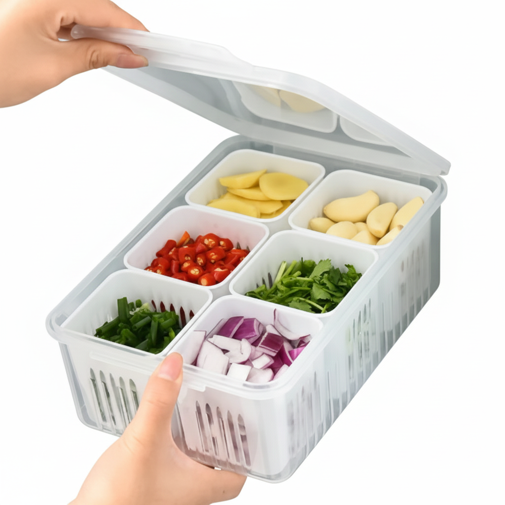 Multi-Section Clear Food Storage Box | Keeps Vegetables & Meat Separate and Fresh