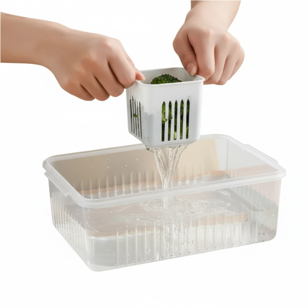 Multi-Section Clear Food Storage Box | Keeps Vegetables & Meat Separate and Fresh