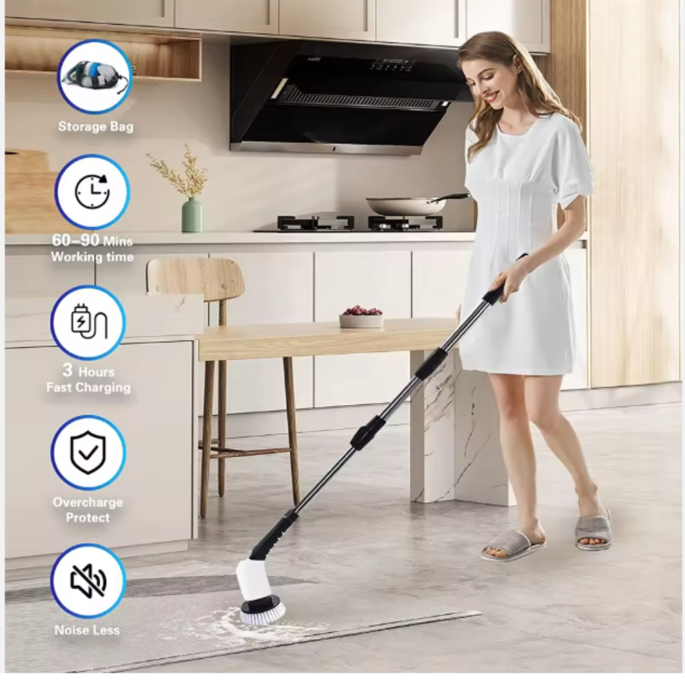Electric Spin Scrubber – Deep Cleaning Made Effortless (8 Replaceable Brush Heads!)